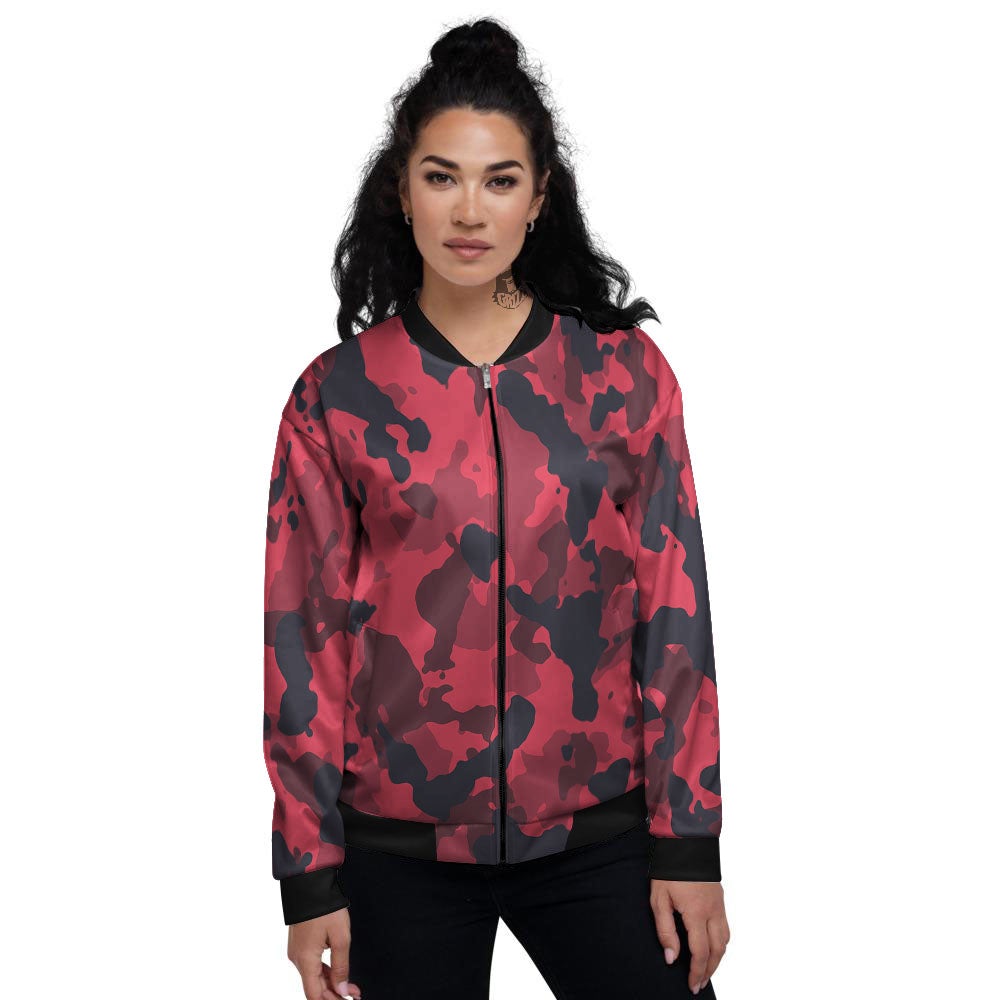 Camouflage Black And Red Print Women's Bomber Jacket-grizzshop