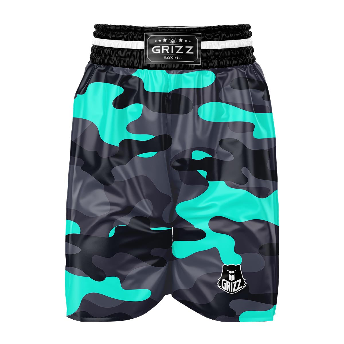 Camouflage Black And Teal Print Boxing Shorts-grizzshop