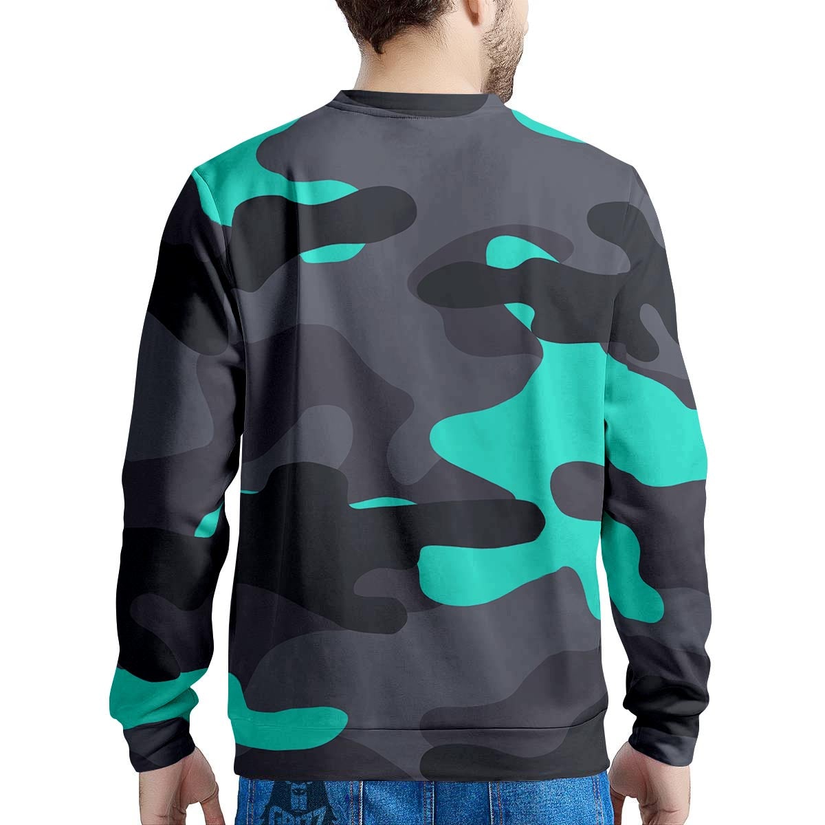 Camouflage Black And Teal Print Men's Sweatshirt-grizzshop