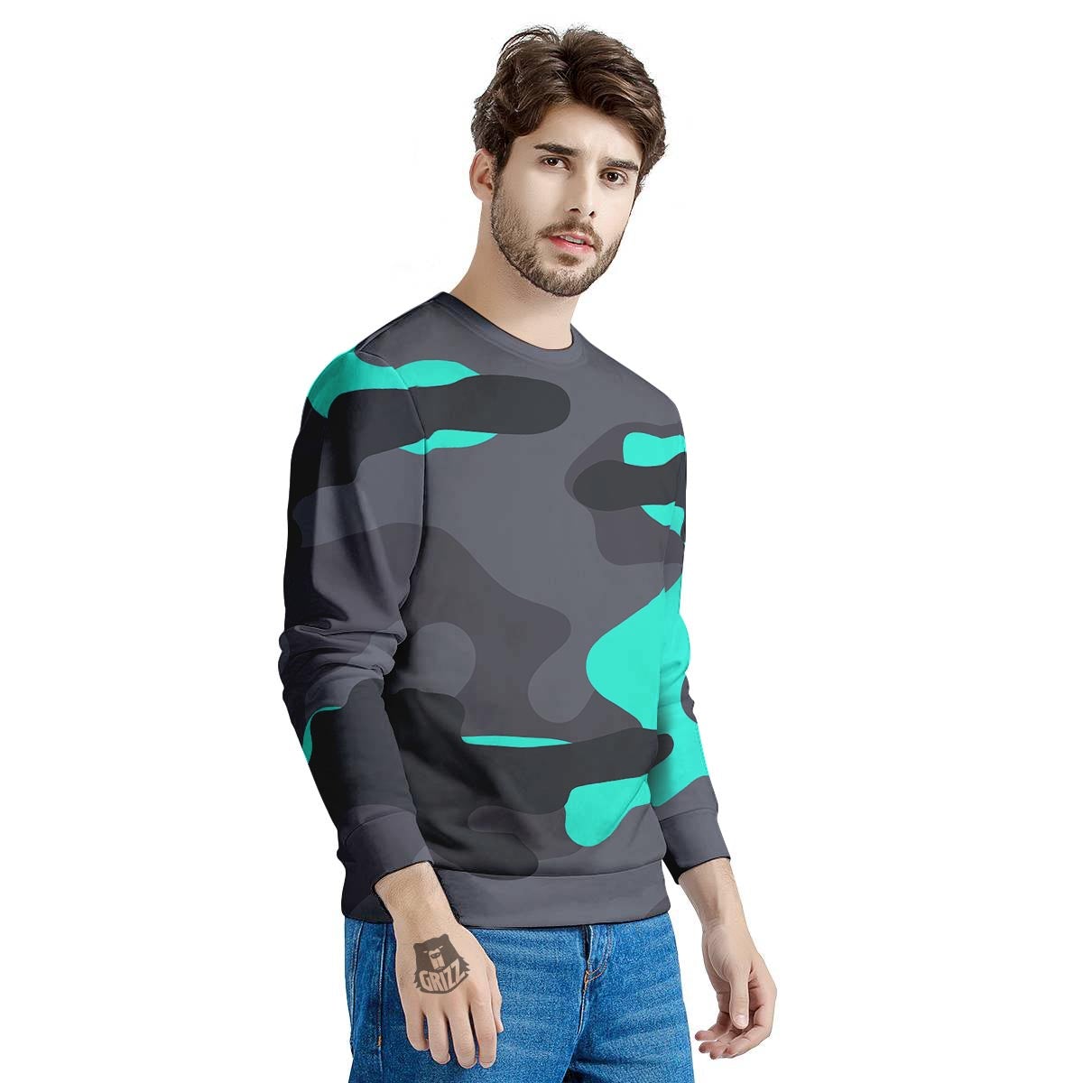 Camouflage Black And Teal Print Men's Sweatshirt-grizzshop