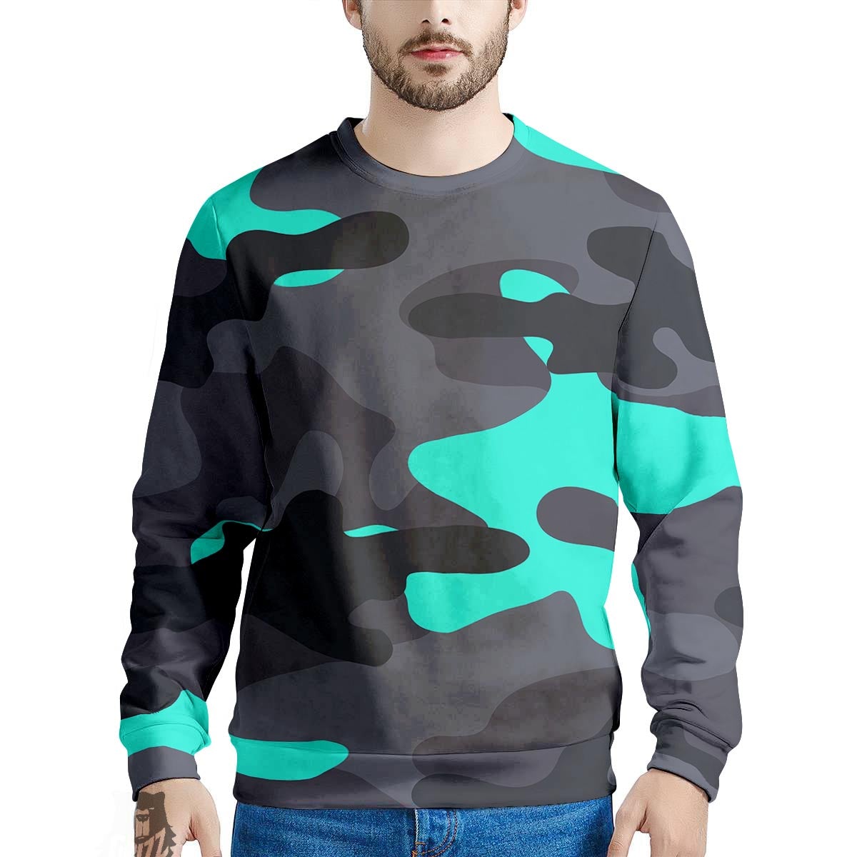 Camouflage Black And Teal Print Men's Sweatshirt-grizzshop