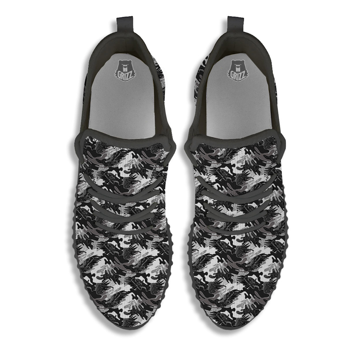 Camouflage Black Wings Print Pattern Black Walking Shoes-grizzshop