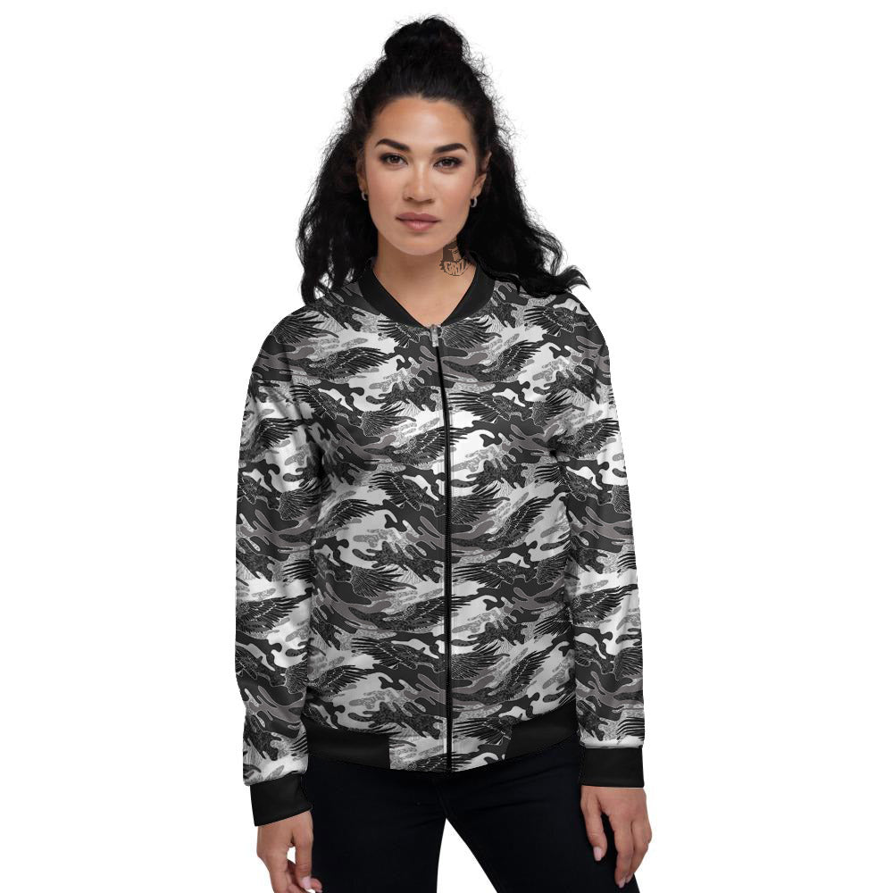 Camouflage Black Wings Print Pattern Women's Bomber Jacket-grizzshop