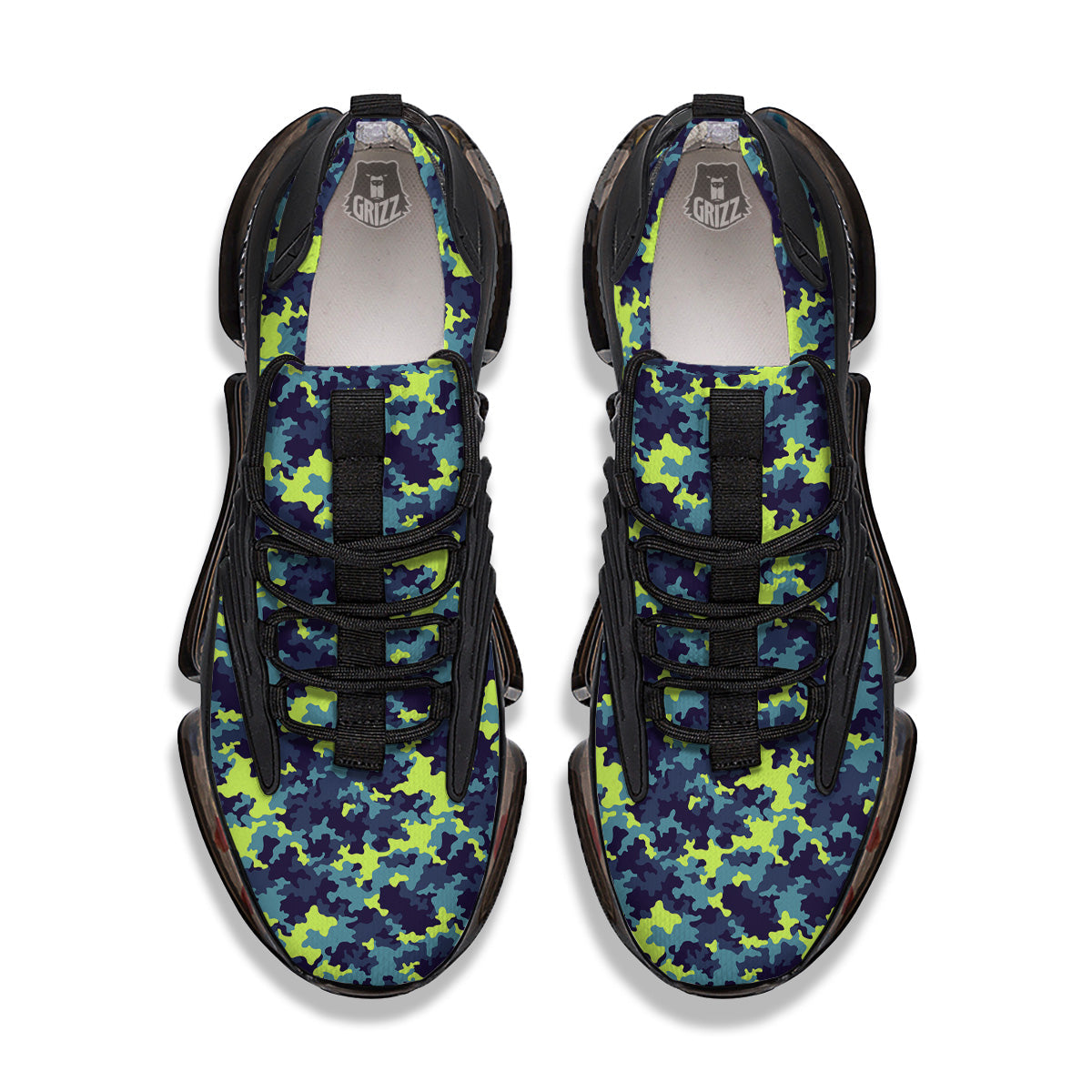 Camouflage Blue And Neon Green Print Pattern Black Gym Shoes-grizzshop