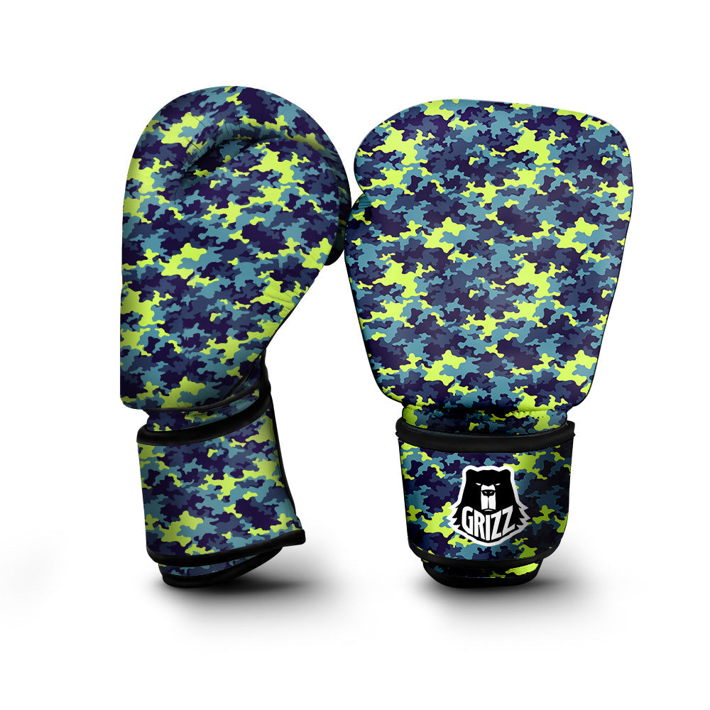 Camouflage Blue And Neon Green Print Pattern Boxing Gloves-grizzshop
