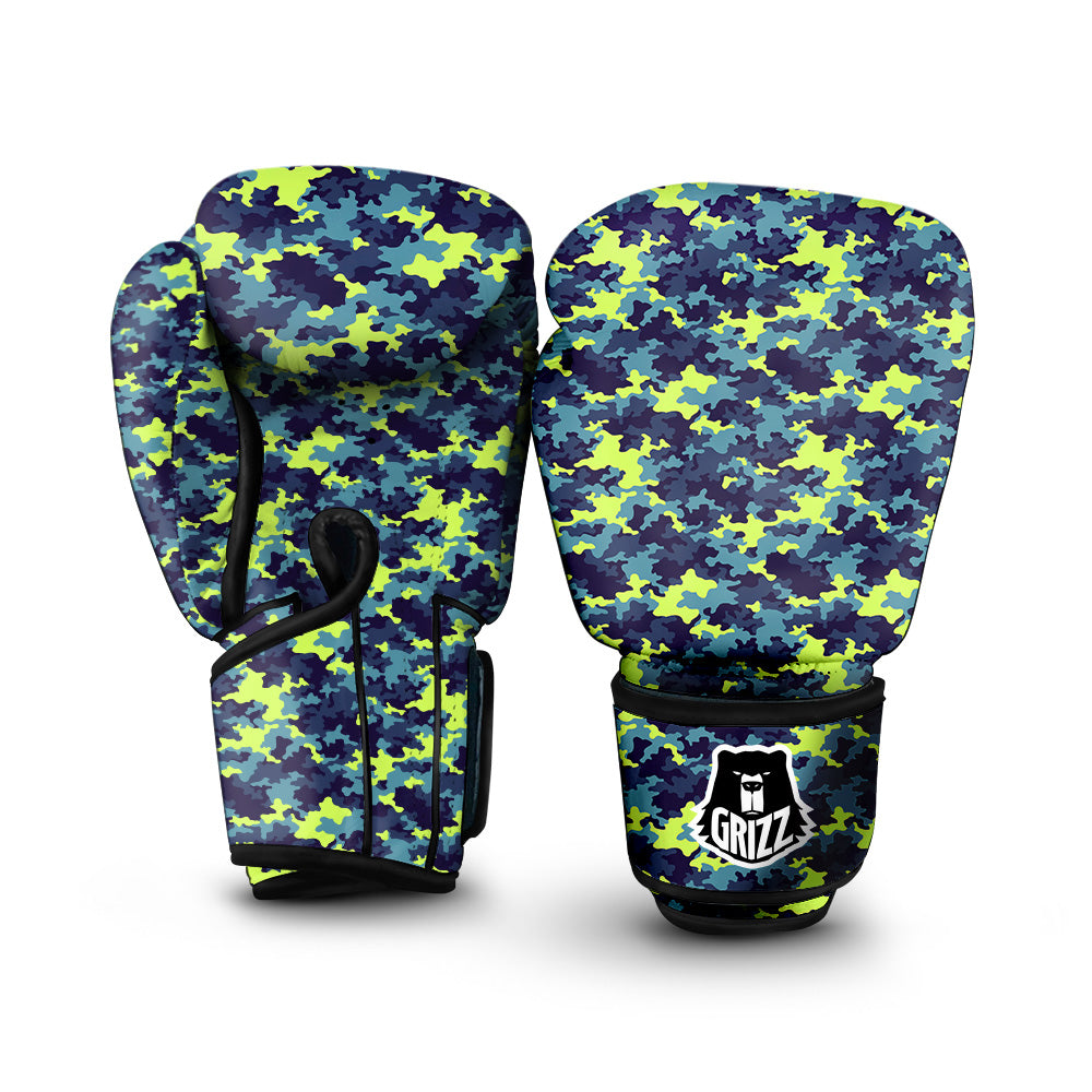 Camouflage Blue And Neon Green Print Pattern Boxing Gloves-grizzshop