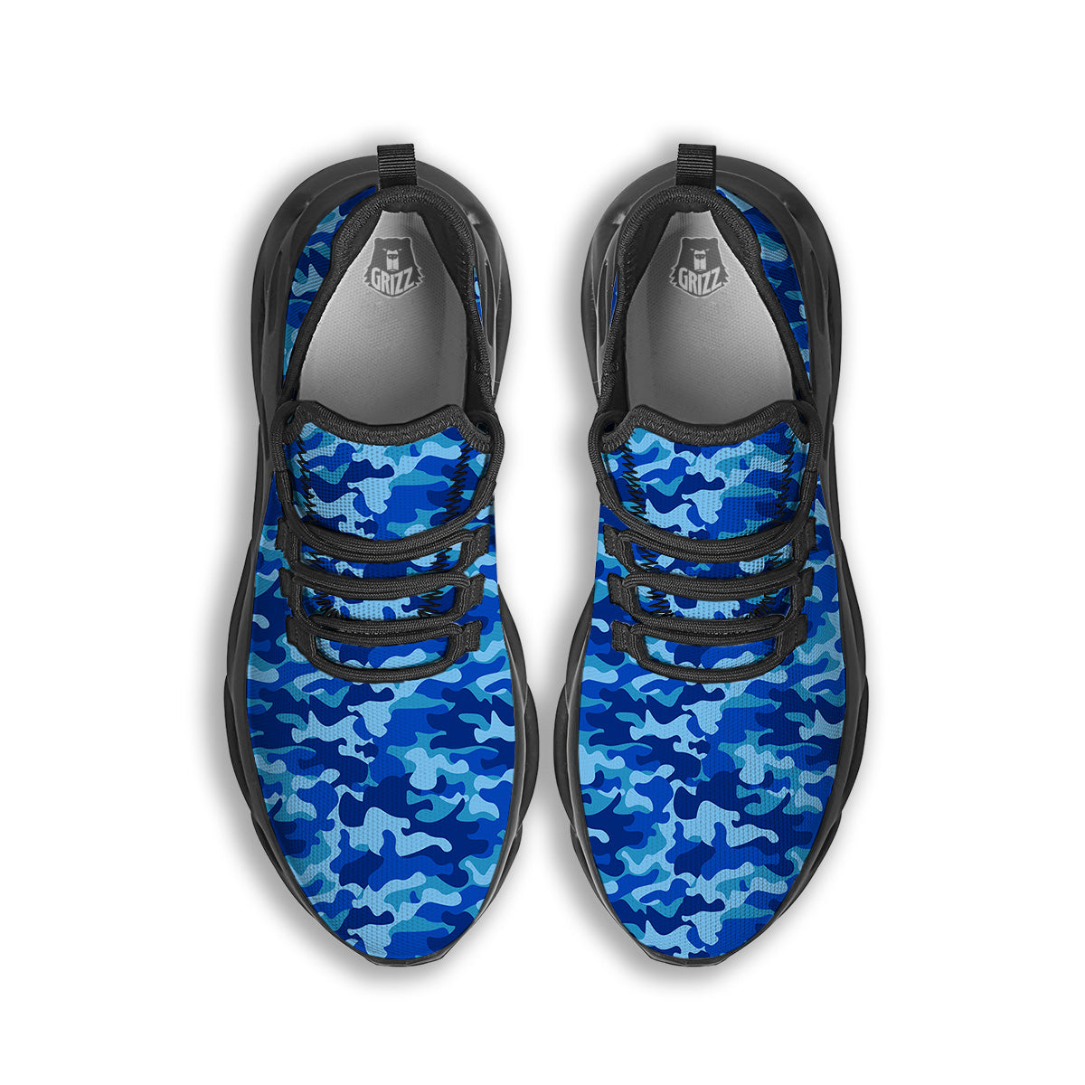 Camouflage Blue Print Black Running Shoes-grizzshop
