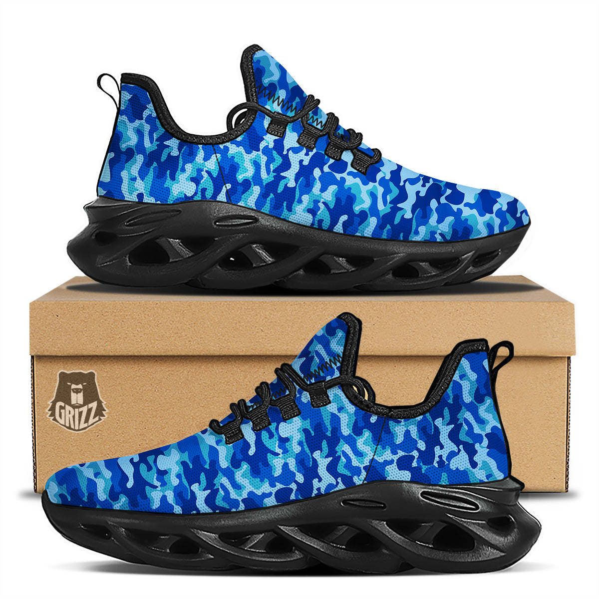 Camouflage Blue Print Black Running Shoes-grizzshop