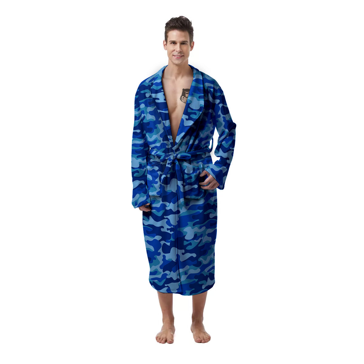 Camouflage Blue Print Men's Robe-grizzshop