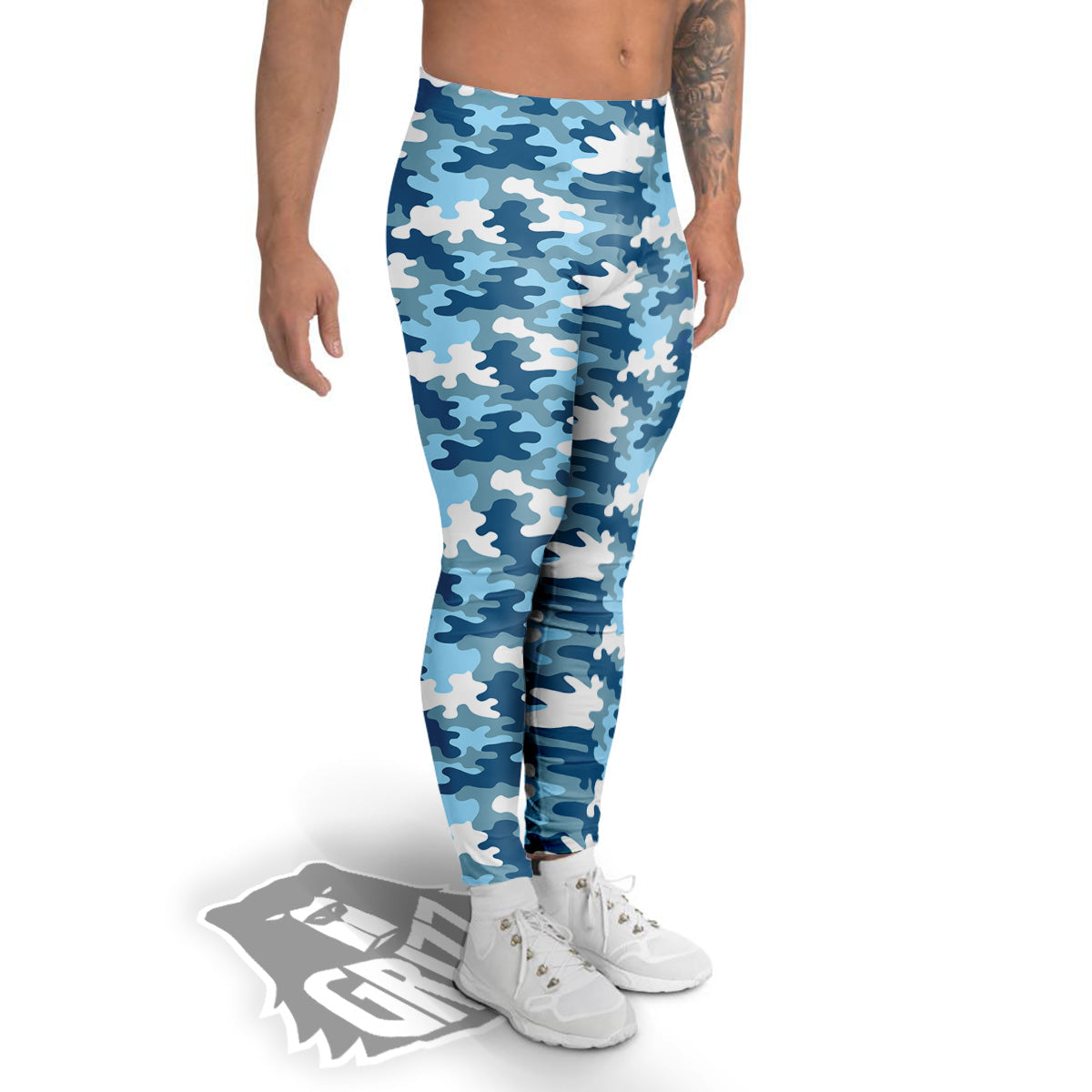 Camouflage Blue Snow Print Men's Leggings-grizzshop