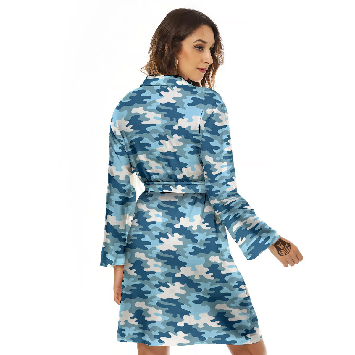 Camouflage Blue Snow Print Women's Robe-grizzshop