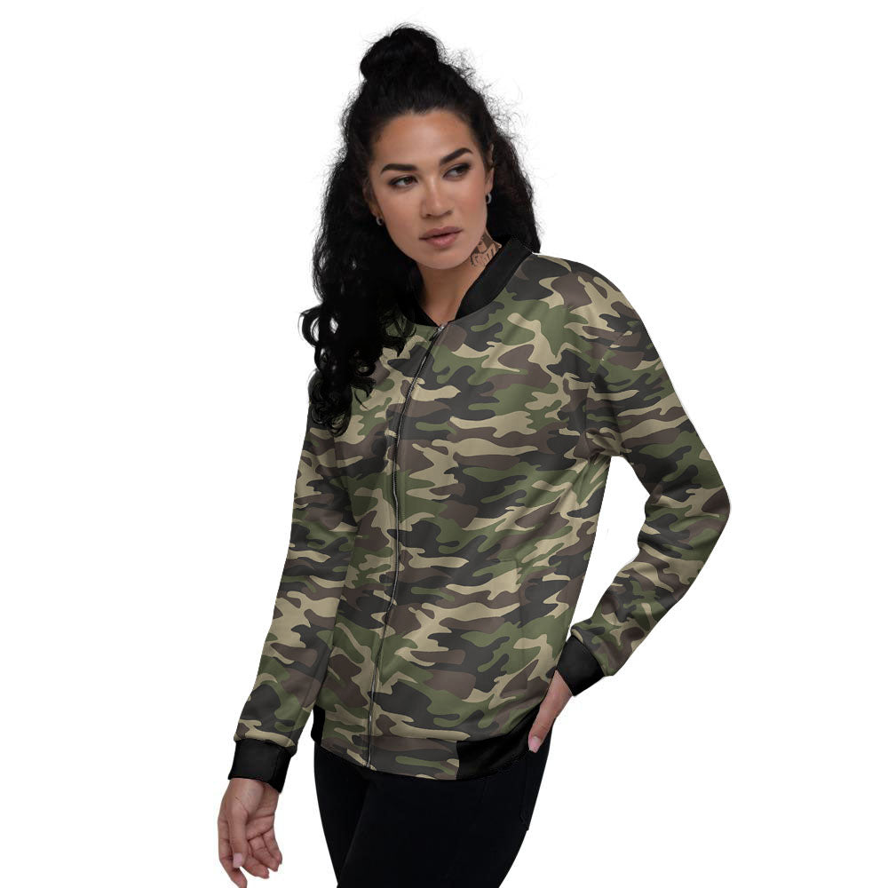Camouflage Brown And Green Print Women's Bomber Jacket-grizzshop