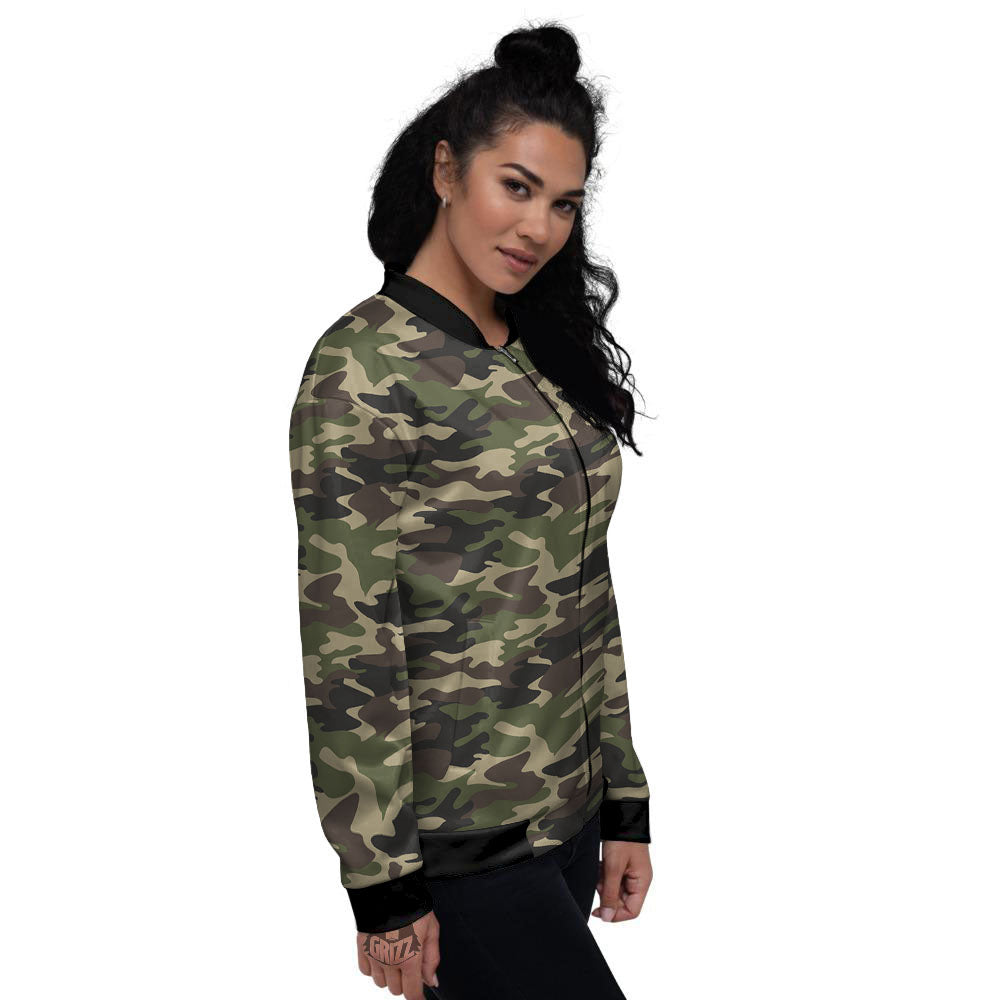Camouflage Brown And Green Print Women's Bomber Jacket-grizzshop