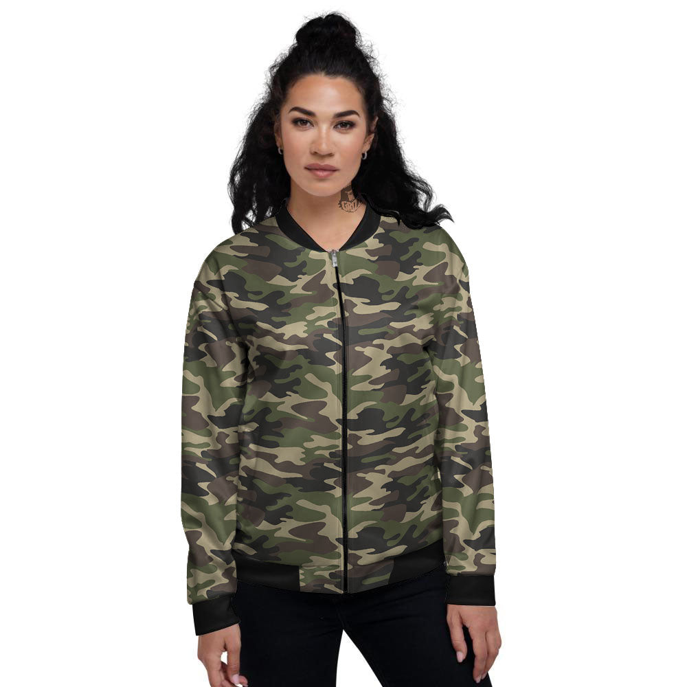 Camouflage Brown And Green Print Women's Bomber Jacket-grizzshop