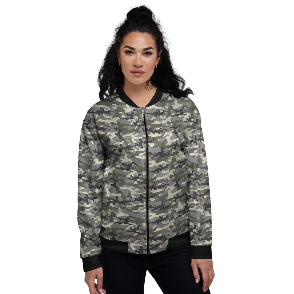Camouflage Brown And Grey Print Women's Bomber Jacket-grizzshop