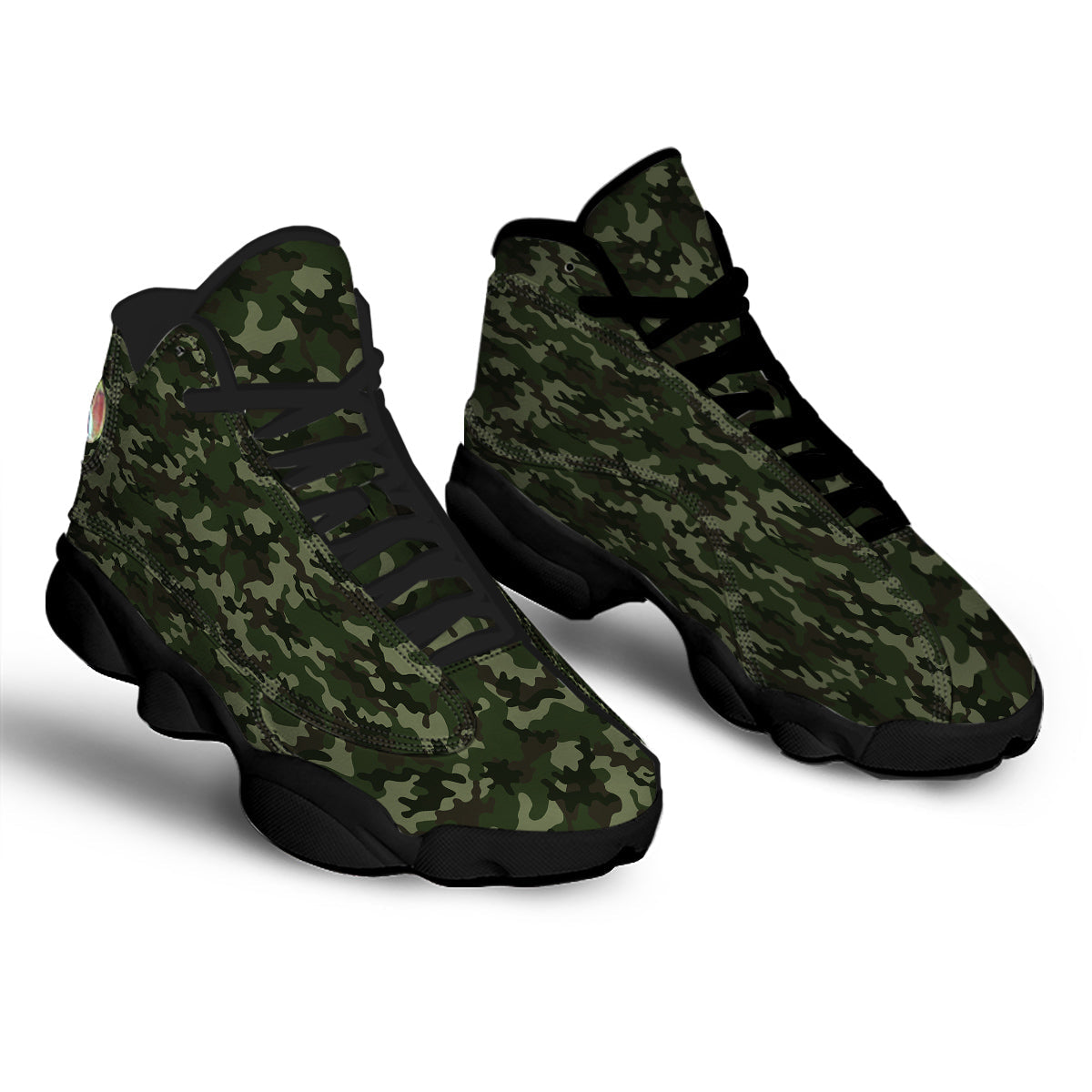 Camouflage Dark Green Print Black Basketball Shoes-grizzshop