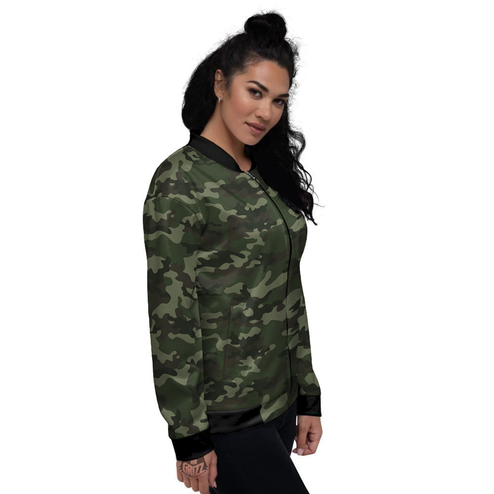 Camouflage Dark Green Print Women's Bomber Jacket-grizzshop