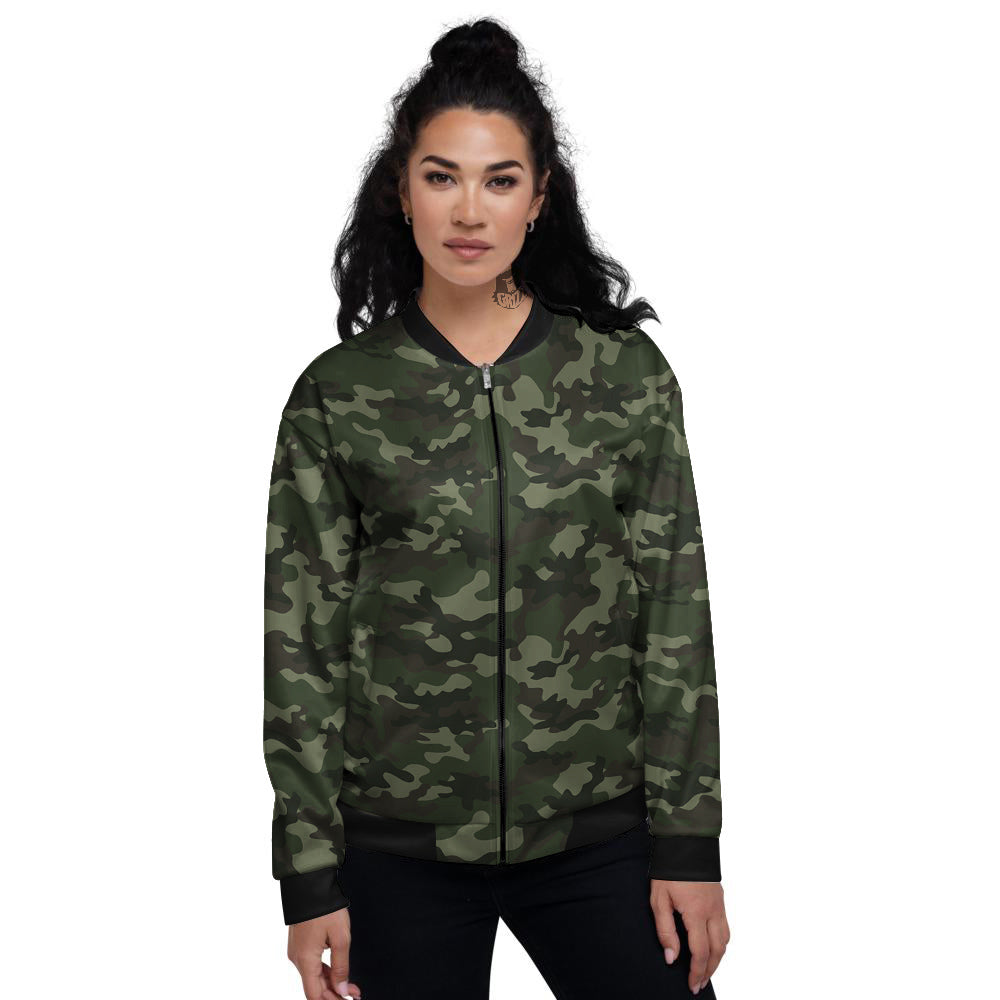 Camouflage Dark Green Print Women's Bomber Jacket-grizzshop