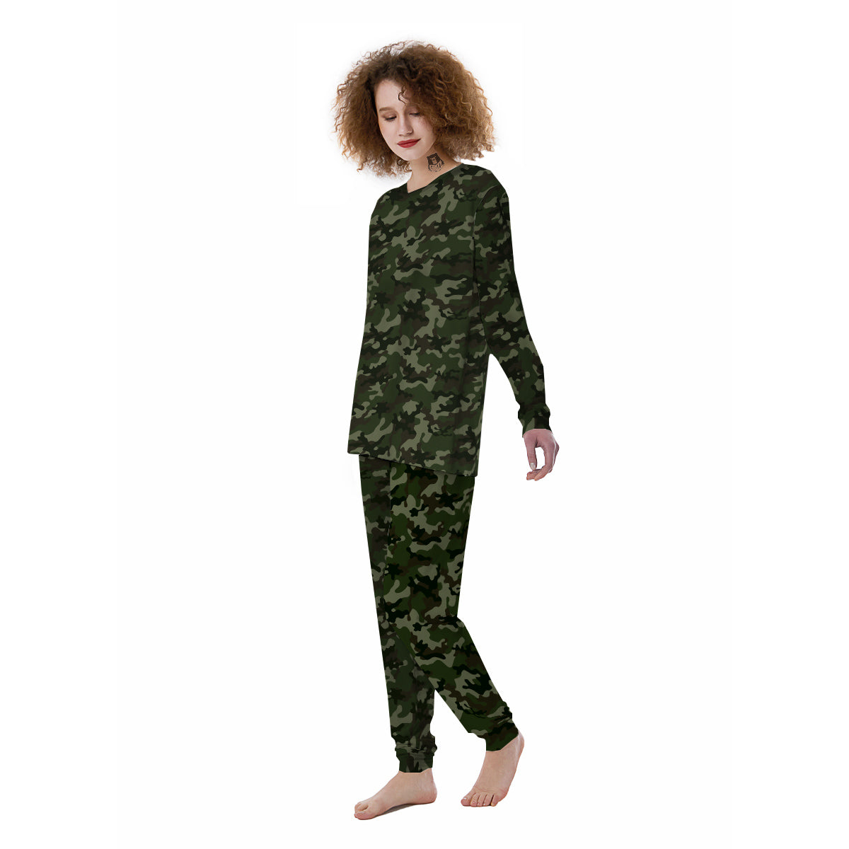 Camouflage Dark Green Print Women's Pajamas-grizzshop