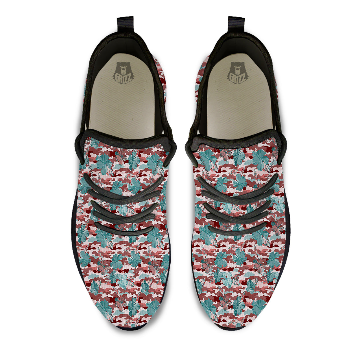 Camouflage Flower Colorful Aloha Print Black Athletic Shoes-grizzshop