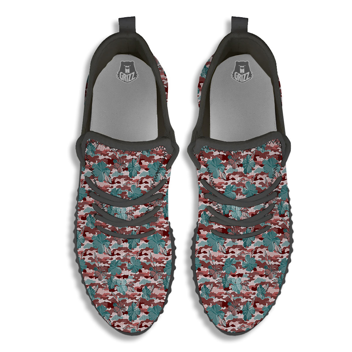 Camouflage Flower Colorful Aloha Print Black Walking Shoes-grizzshop