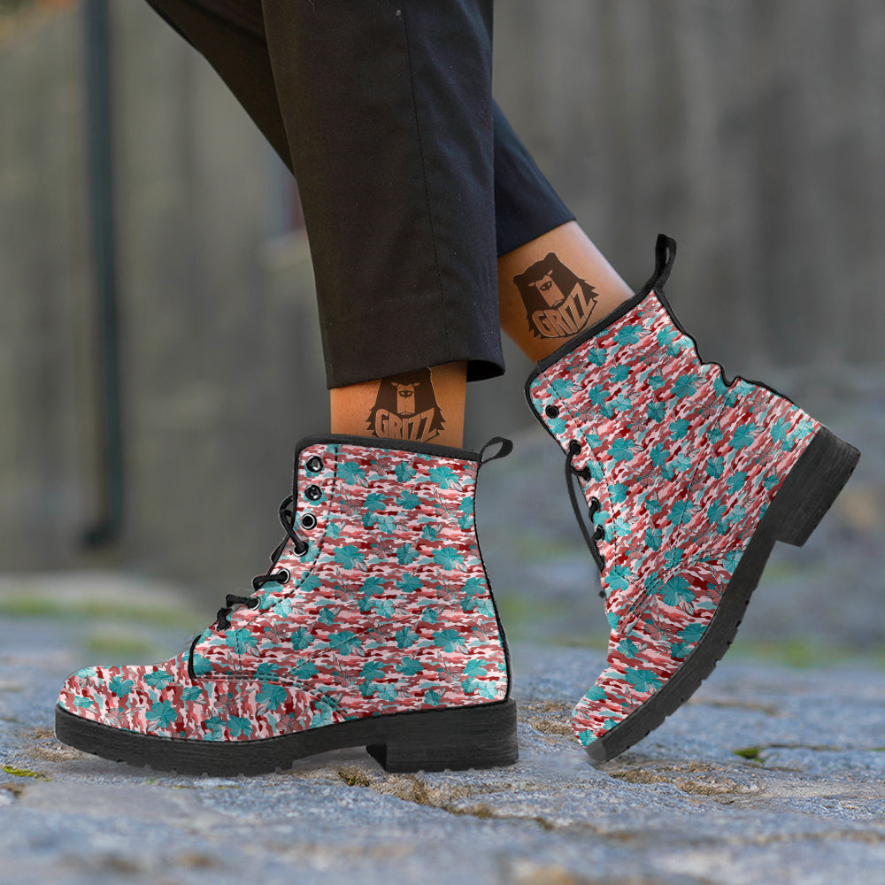 Camouflage Flower Colorful Aloha Print Leather Boots-grizzshop