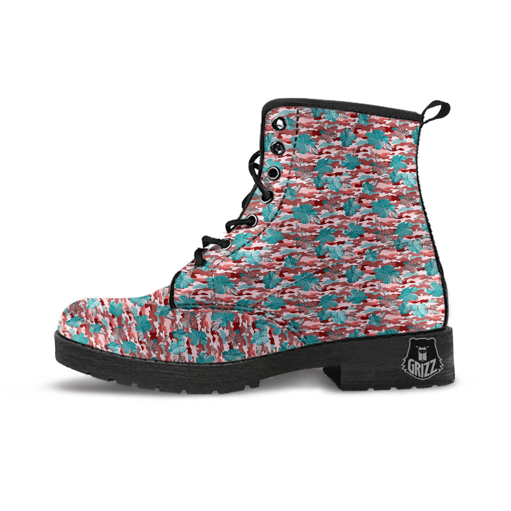 Camouflage Flower Colorful Aloha Print Leather Boots-grizzshop