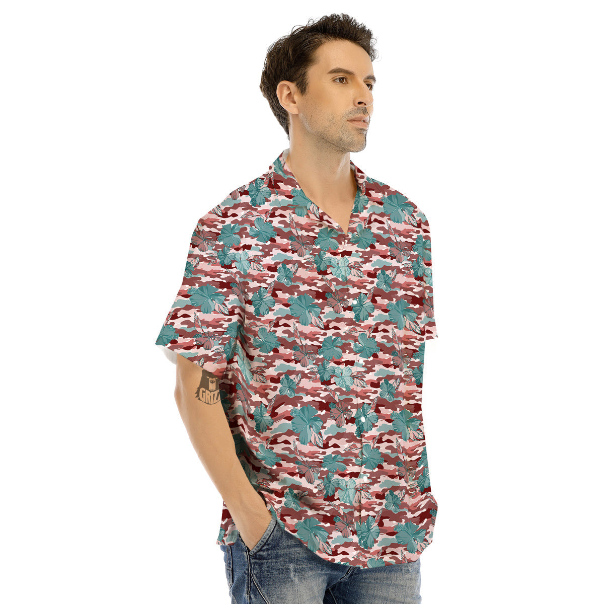 Camouflage Flower Colorful Aloha Print Men's Hawaiian Shirt-grizzshop