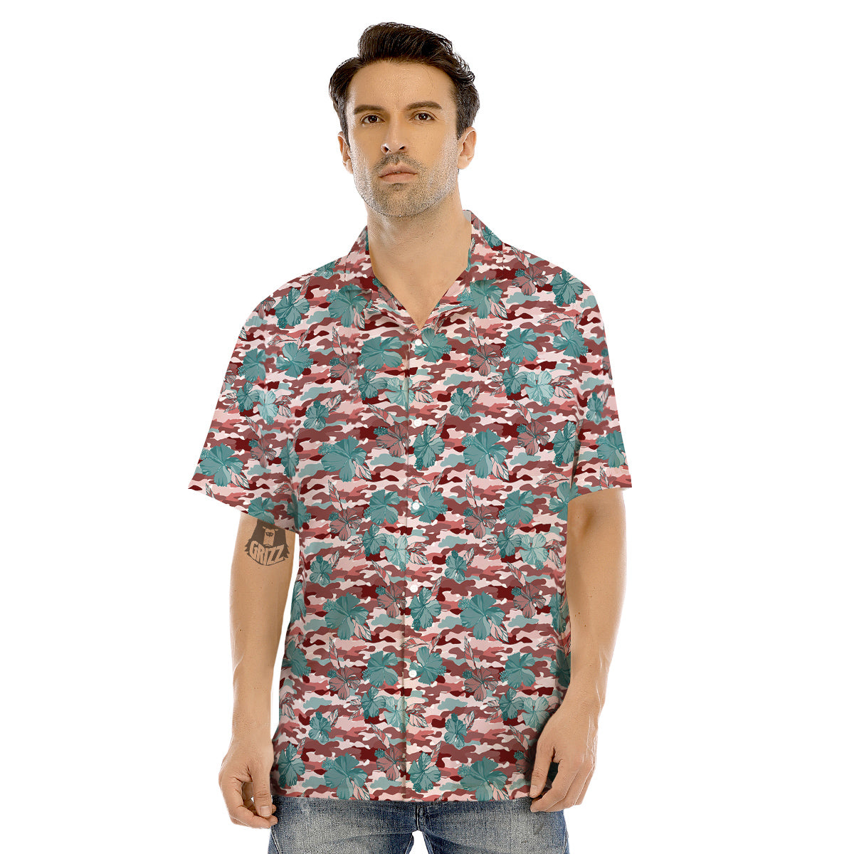 Camouflage Flower Colorful Aloha Print Men's Hawaiian Shirt-grizzshop