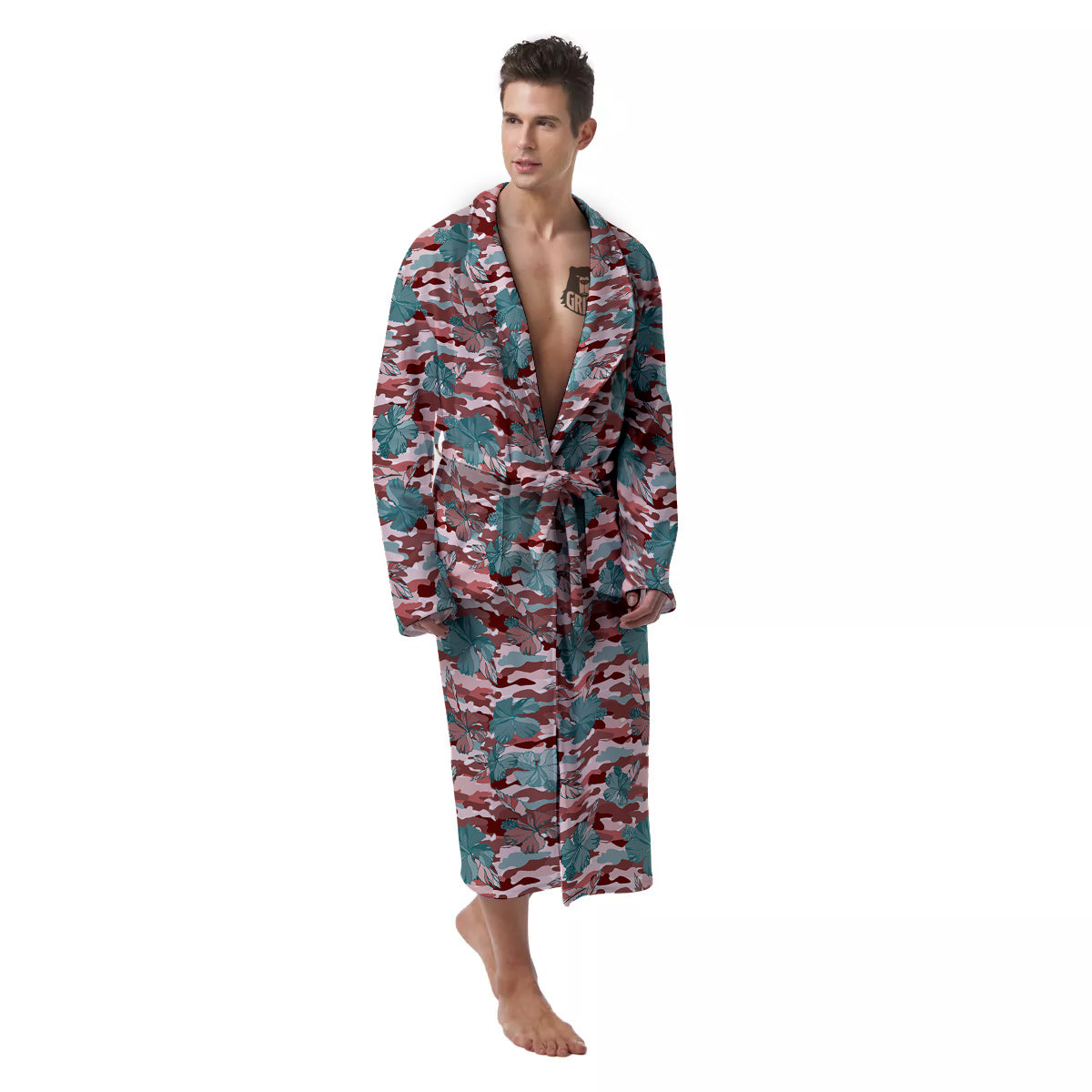 Camouflage Flower Colorful Aloha Print Men's Robe-grizzshop