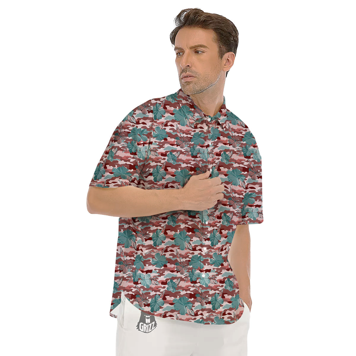 Camouflage Flower Colorful Aloha Print Men's Short Sleeve Shirts-grizzshop