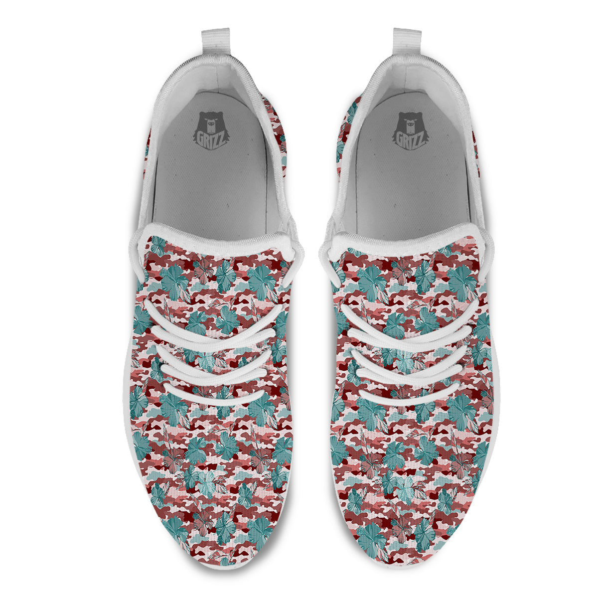 Camouflage Flower Colorful Aloha Print White Athletic Shoes-grizzshop