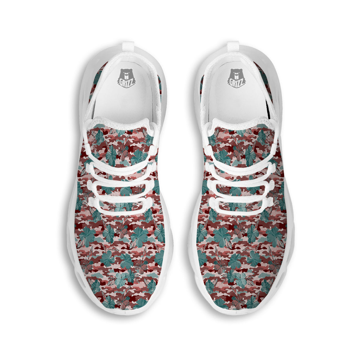 Camouflage Flower Colorful Aloha Print White Running Shoes-grizzshop