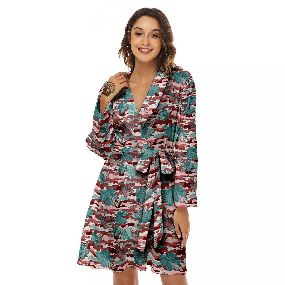 Camouflage Flower Colorful Aloha Print Women's Robe-grizzshop