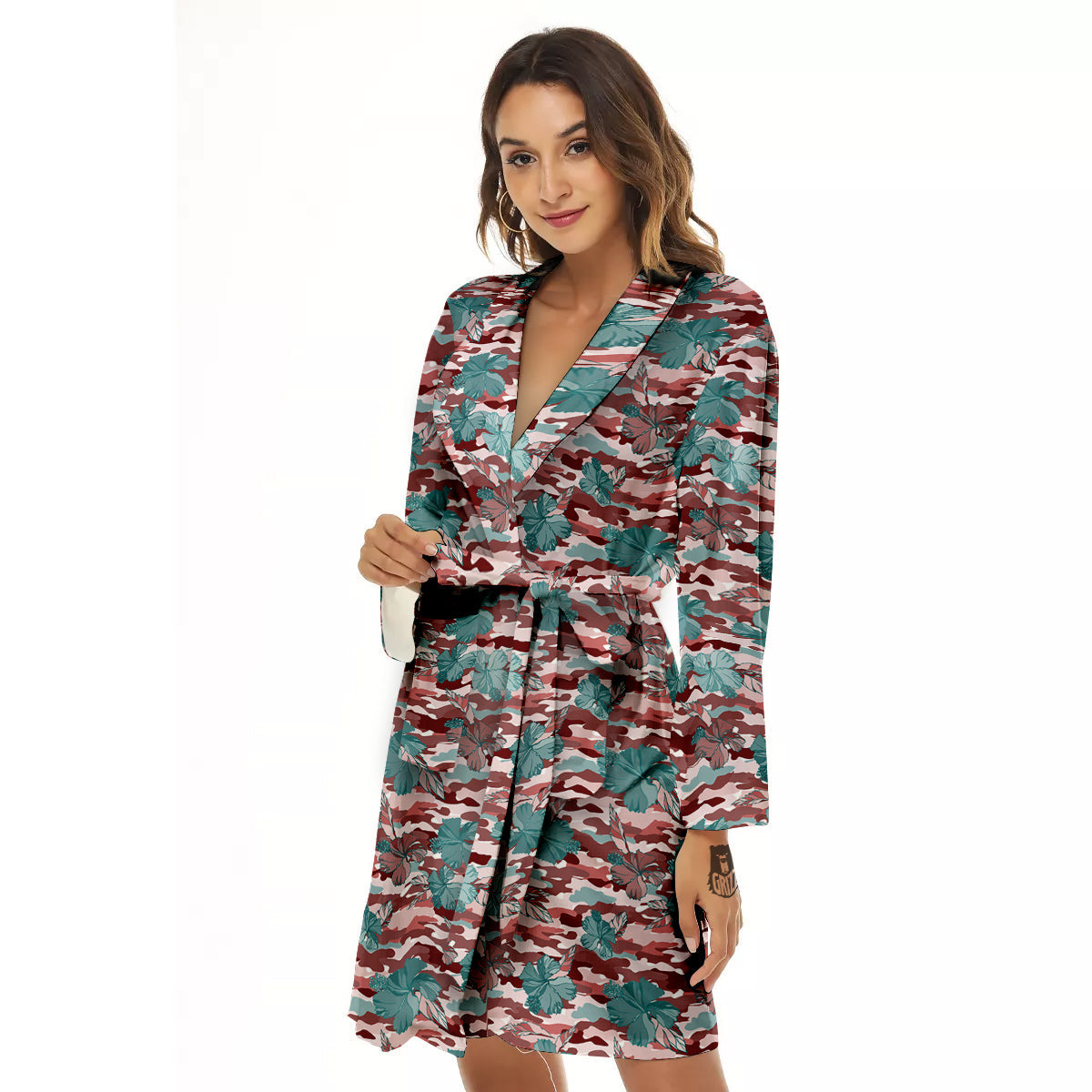 Camouflage Flower Colorful Aloha Print Women's Robe-grizzshop