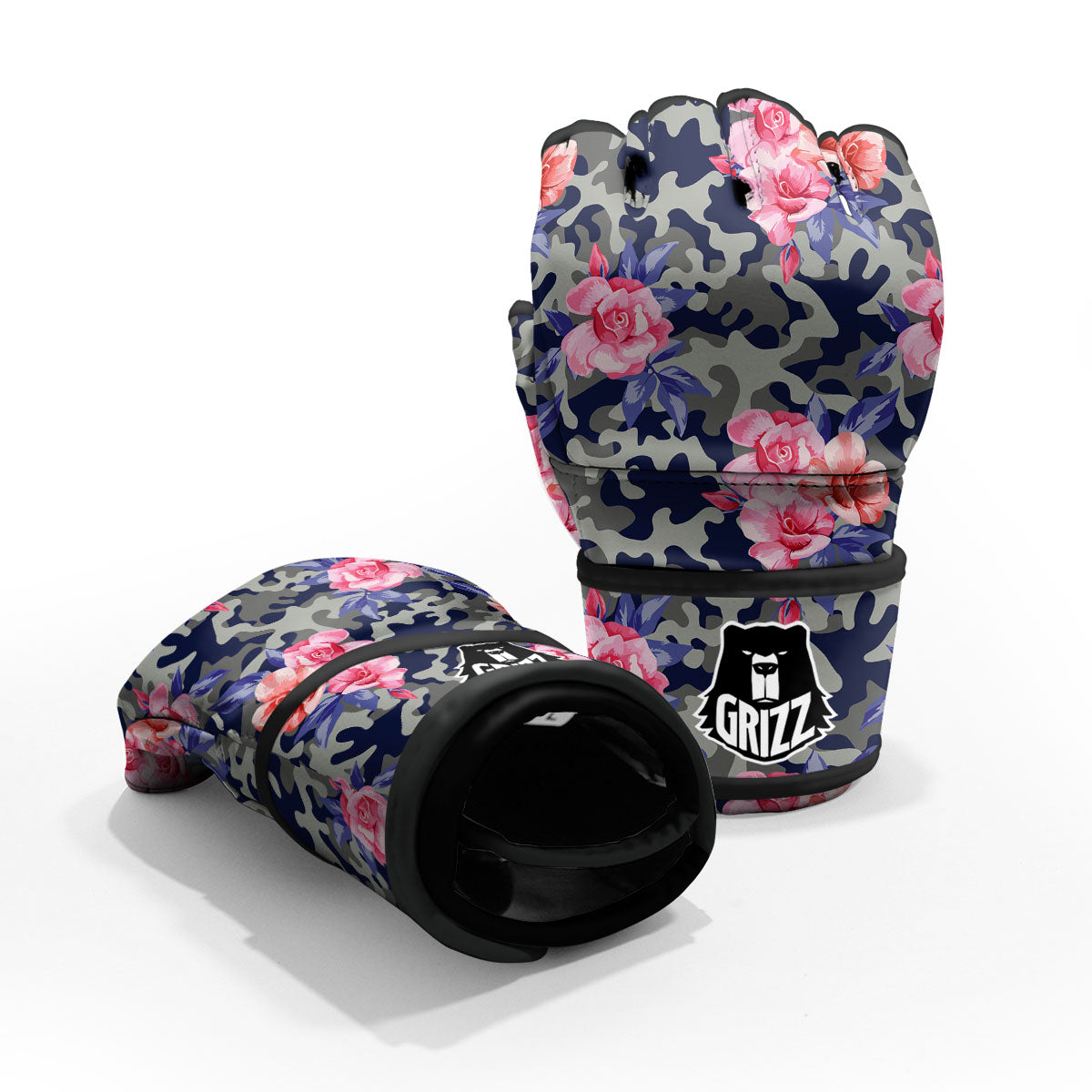Camouflage Flower Pink Rose Print MMA Gloves-grizzshop