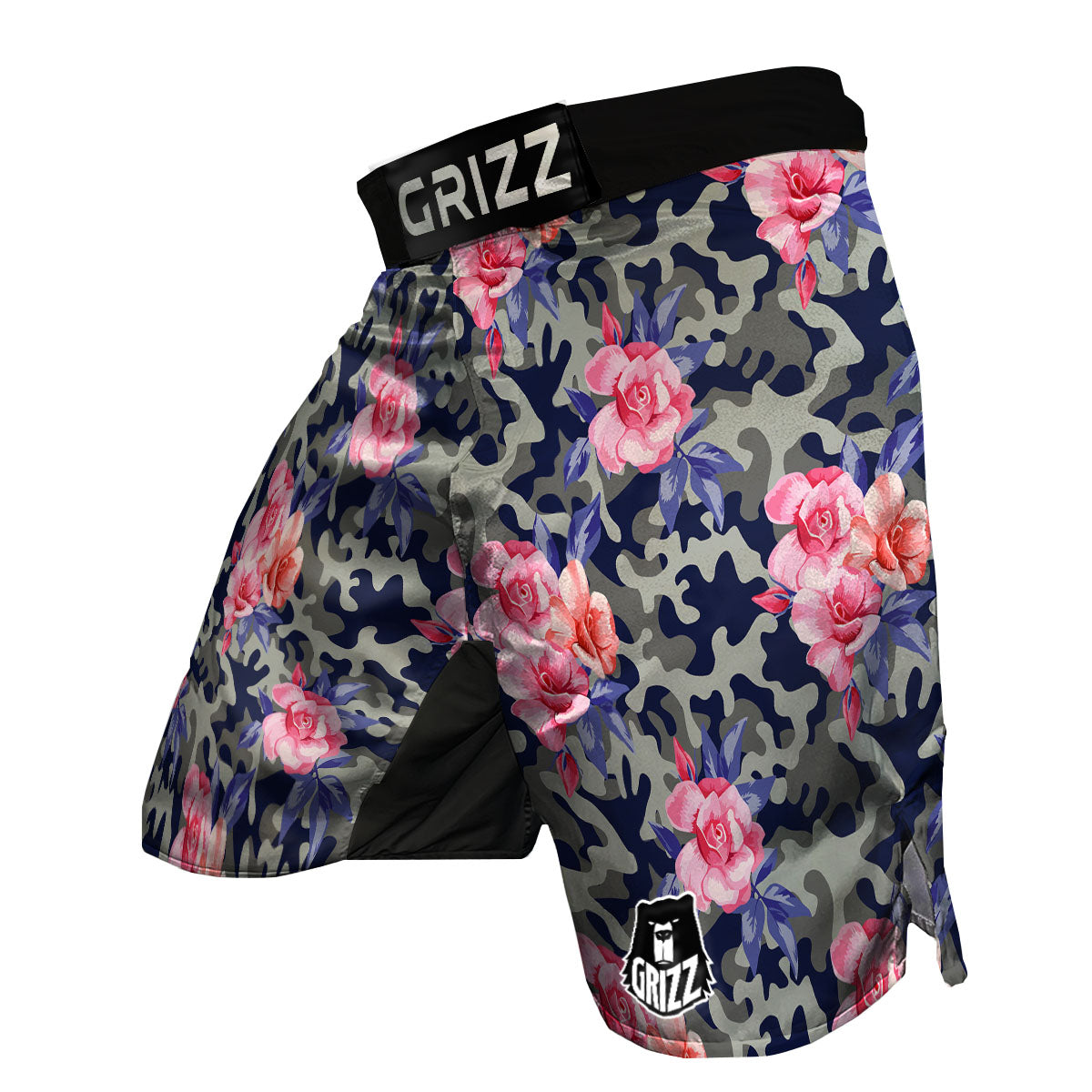 Camouflage Flower Pink Rose Print MMA Shorts-grizzshop