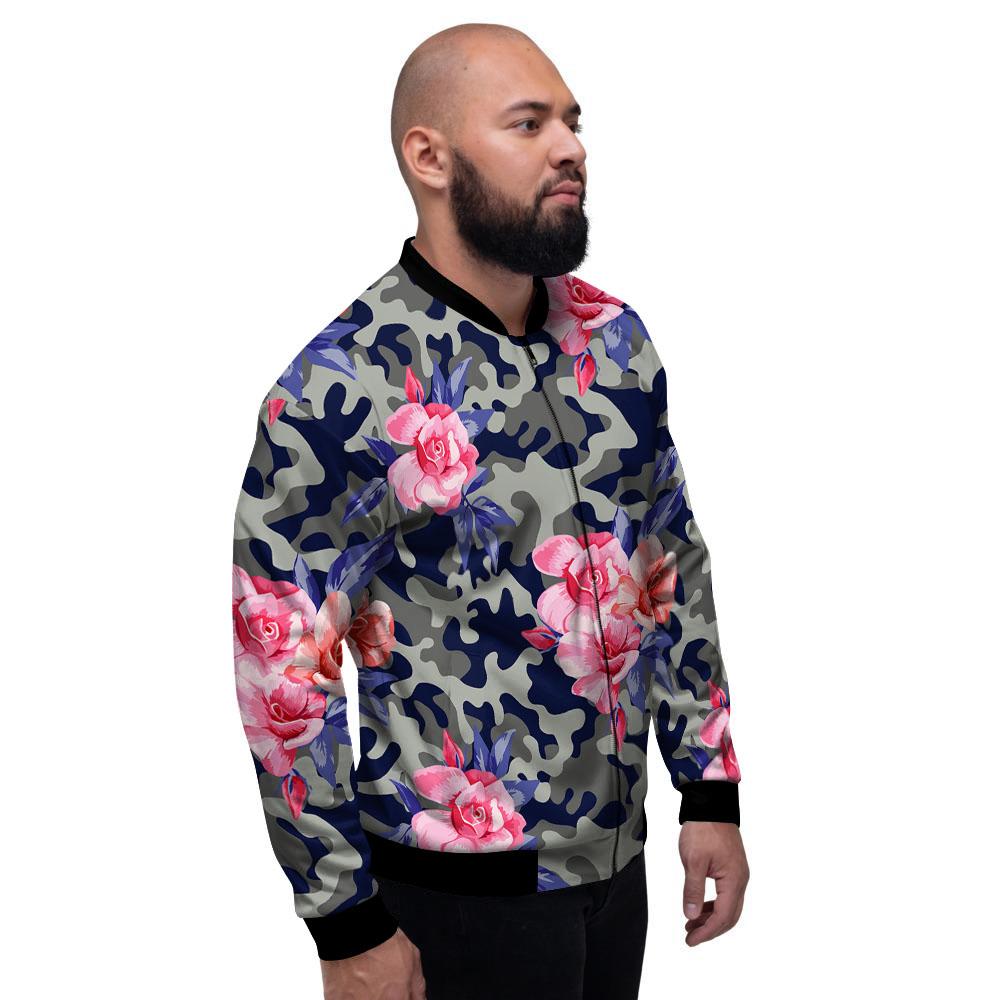 Camouflage Flower Pink Rose Print Men's Bomber Jacket-grizzshop