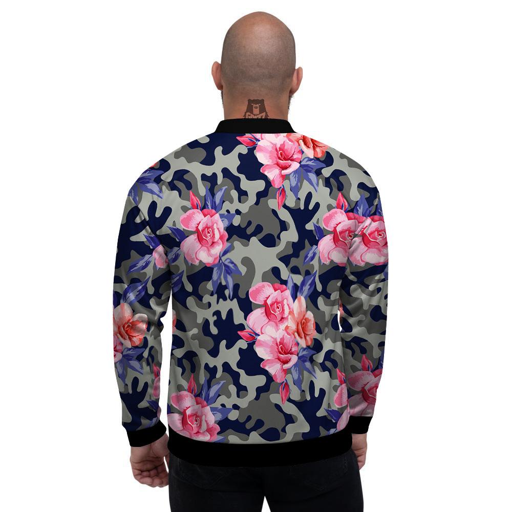 Camouflage Flower Pink Rose Print Men's Bomber Jacket-grizzshop