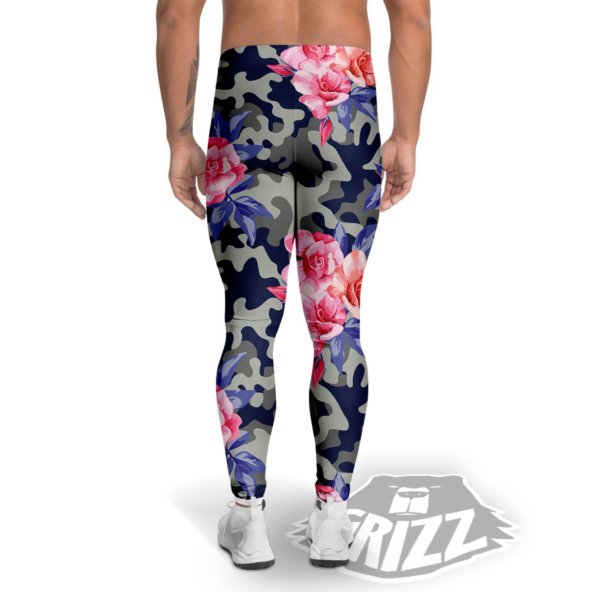 Camouflage Flower Pink Rose Print Men's Leggings-grizzshop