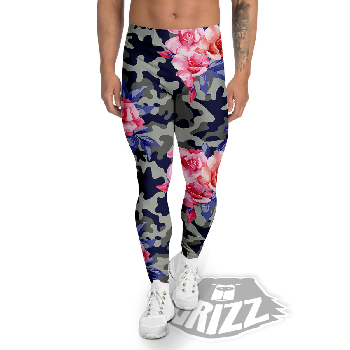 Camouflage Flower Pink Rose Print Men's Leggings-grizzshop