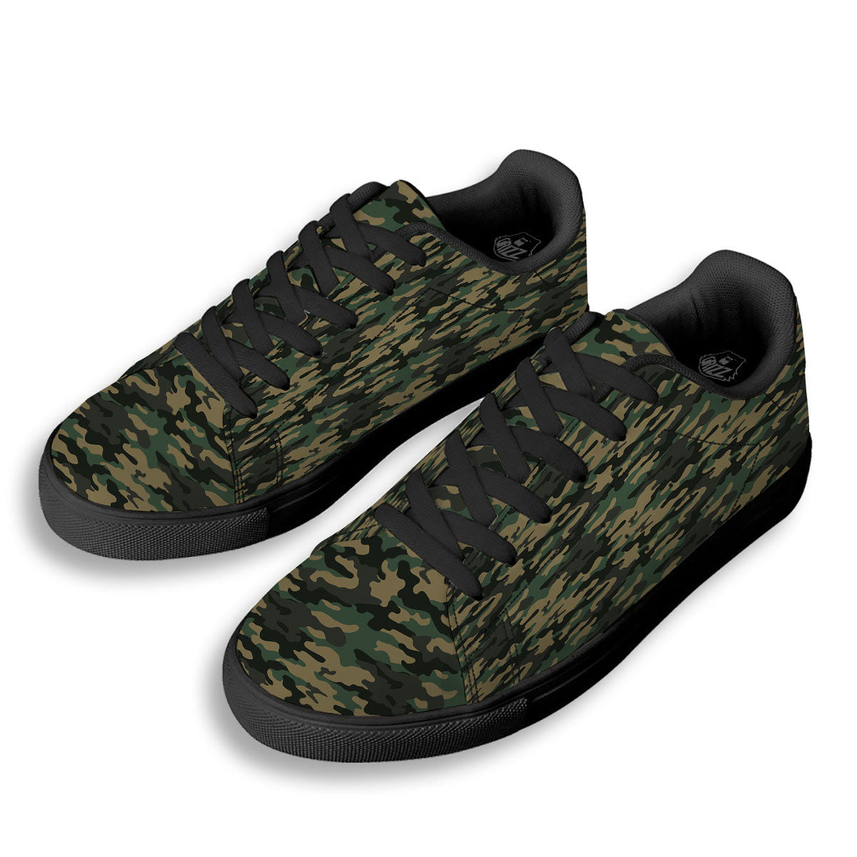 Camouflage Forest Green Print Black Low Top Sneakers-grizzshop