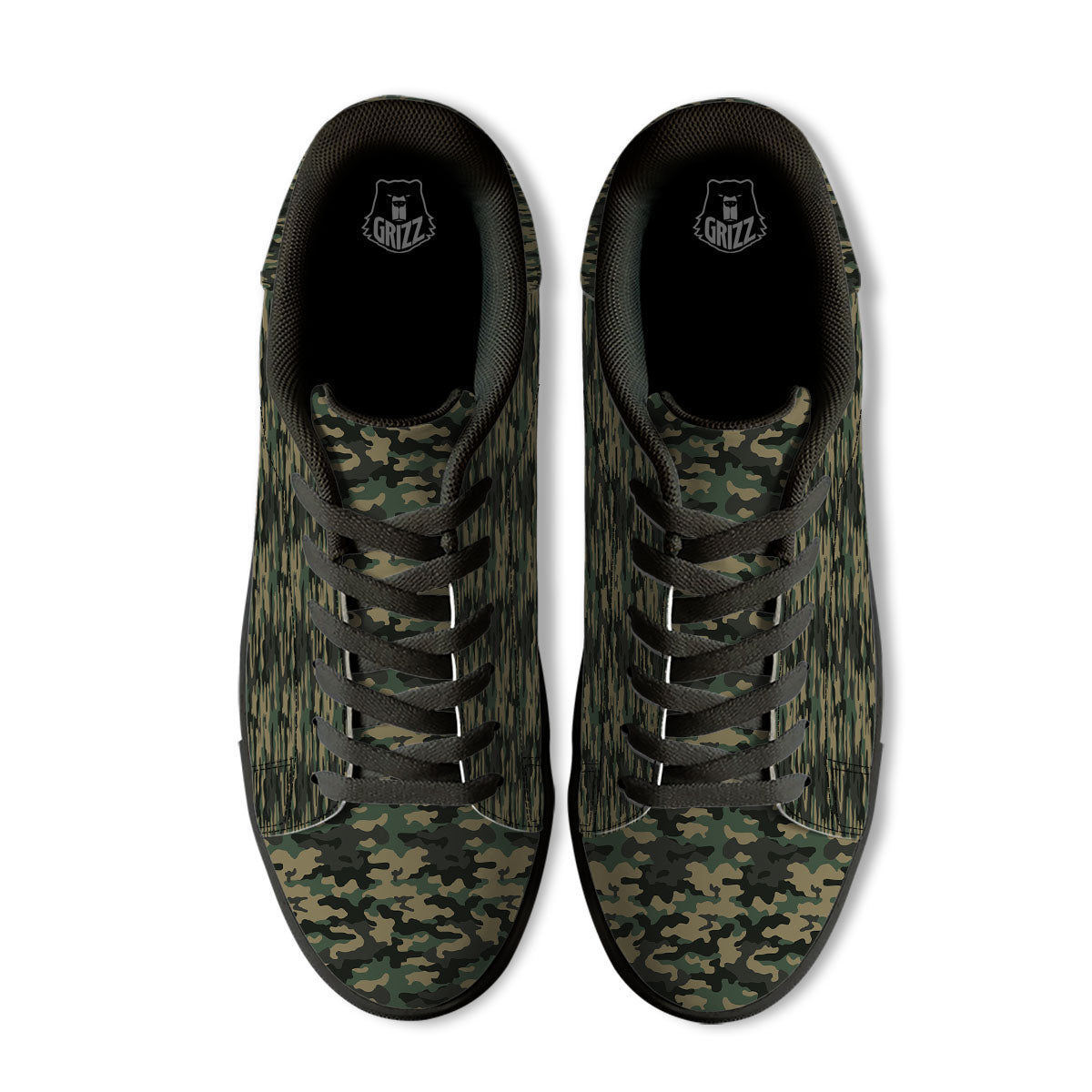 Camouflage Forest Green Print Black Low Top Sneakers-grizzshop