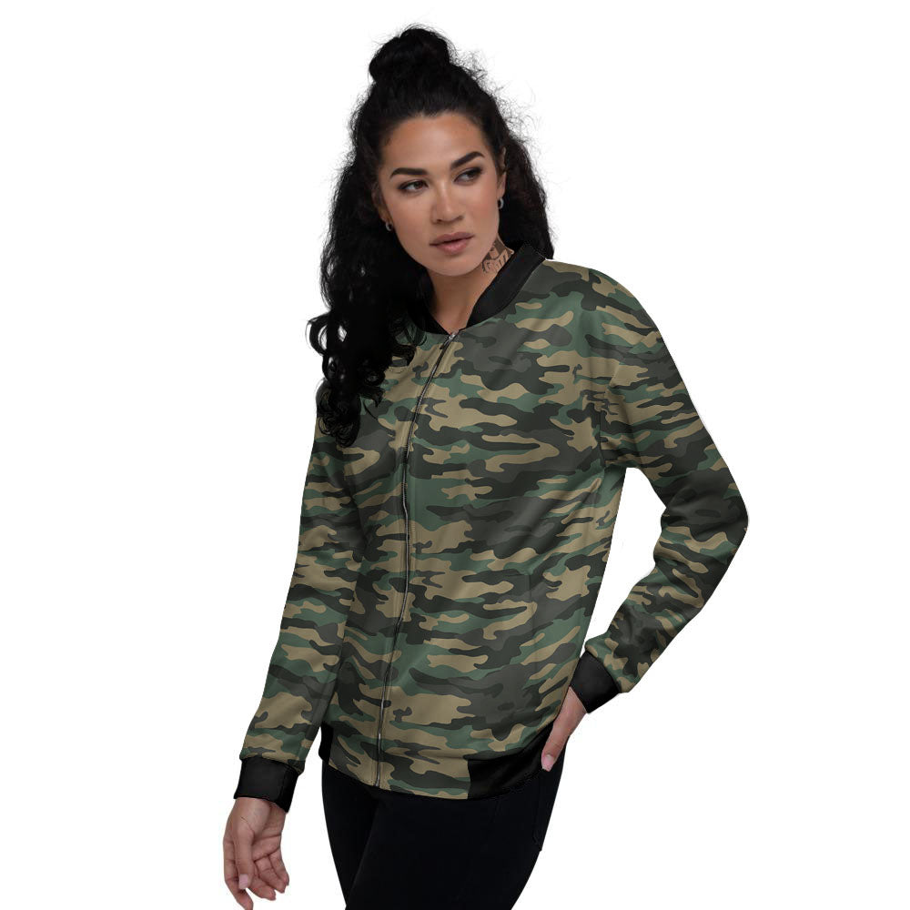 Camouflage Forest Green Print Women's Bomber Jacket-grizzshop