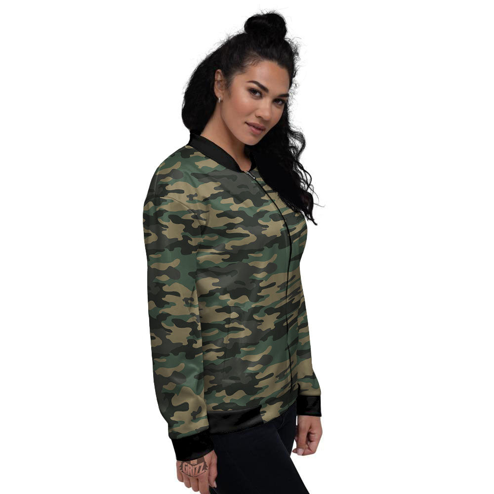 Camouflage Forest Green Print Women's Bomber Jacket-grizzshop