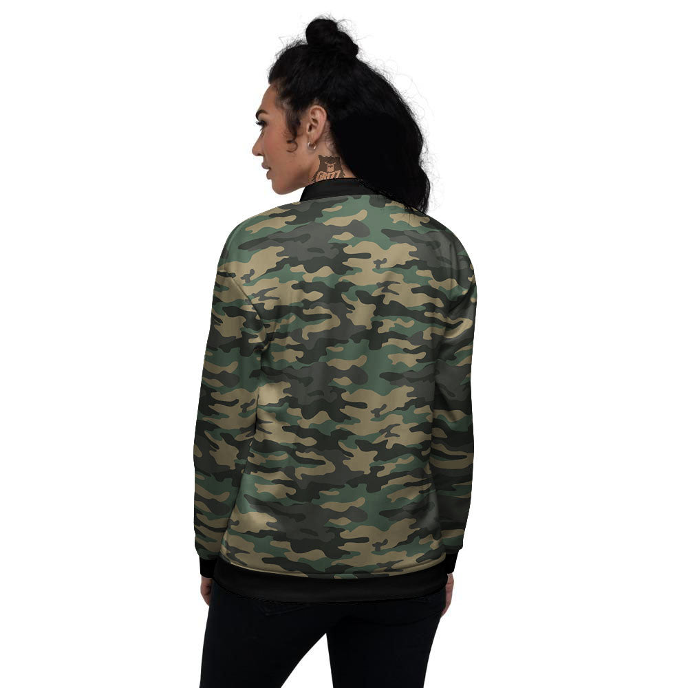 Camouflage Forest Green Print Women's Bomber Jacket-grizzshop