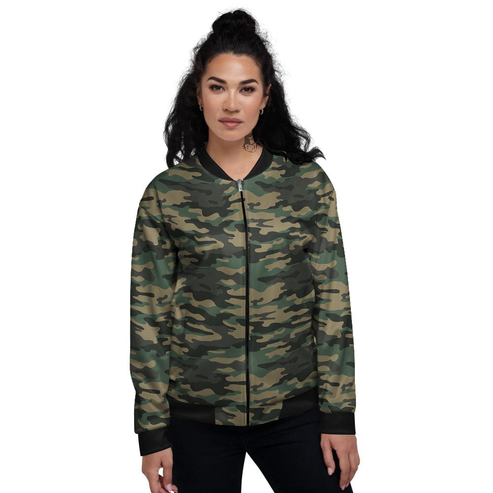 Camouflage Forest Green Print Women's Bomber Jacket-grizzshop