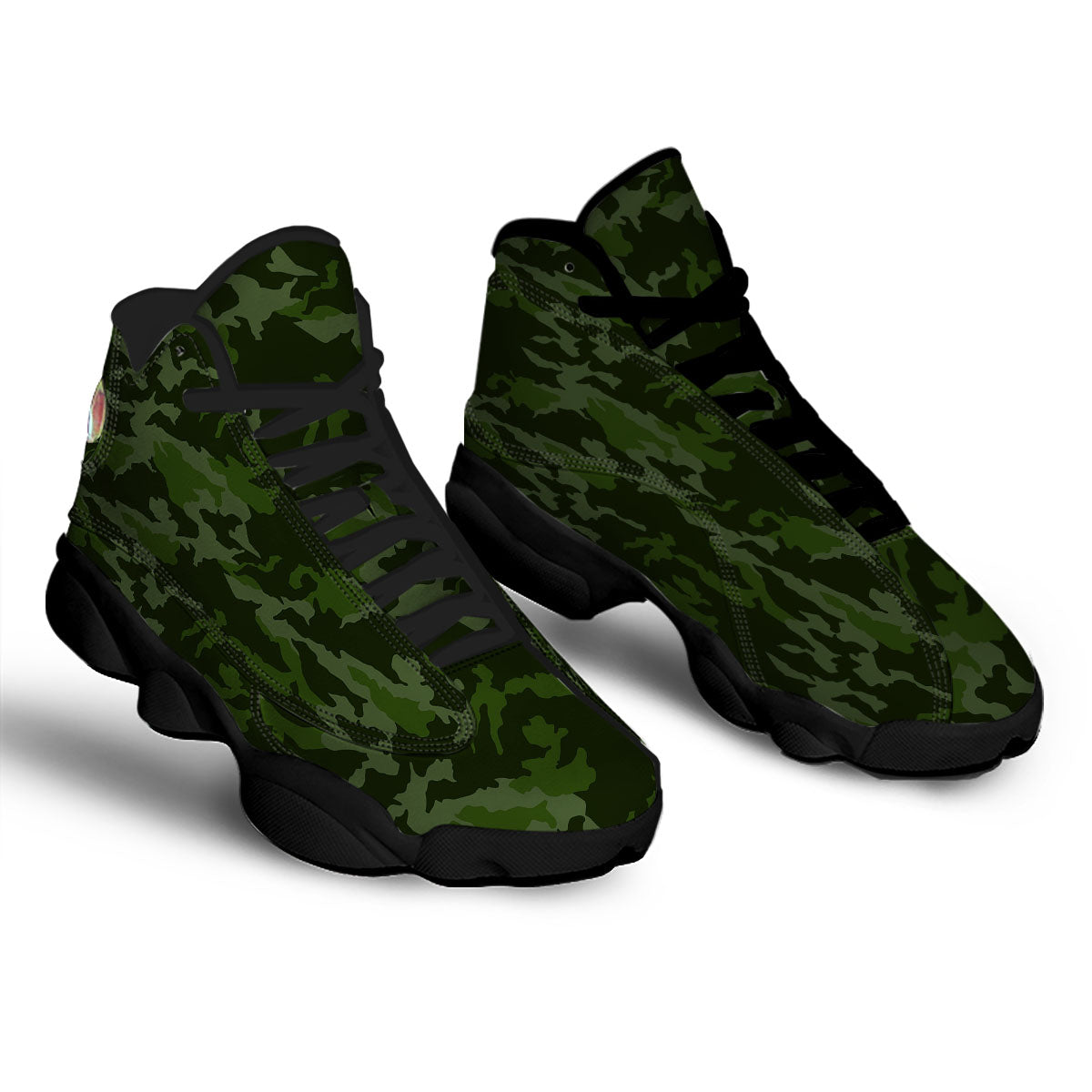 Camouflage Green And Black Print Black Basketball Shoes-grizzshop