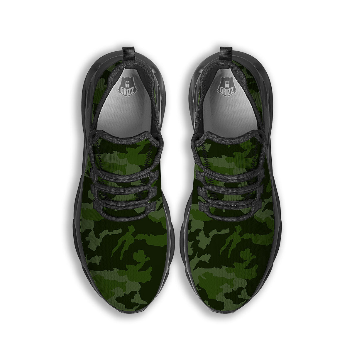 Camouflage Green And Black Print Black Running Shoes-grizzshop