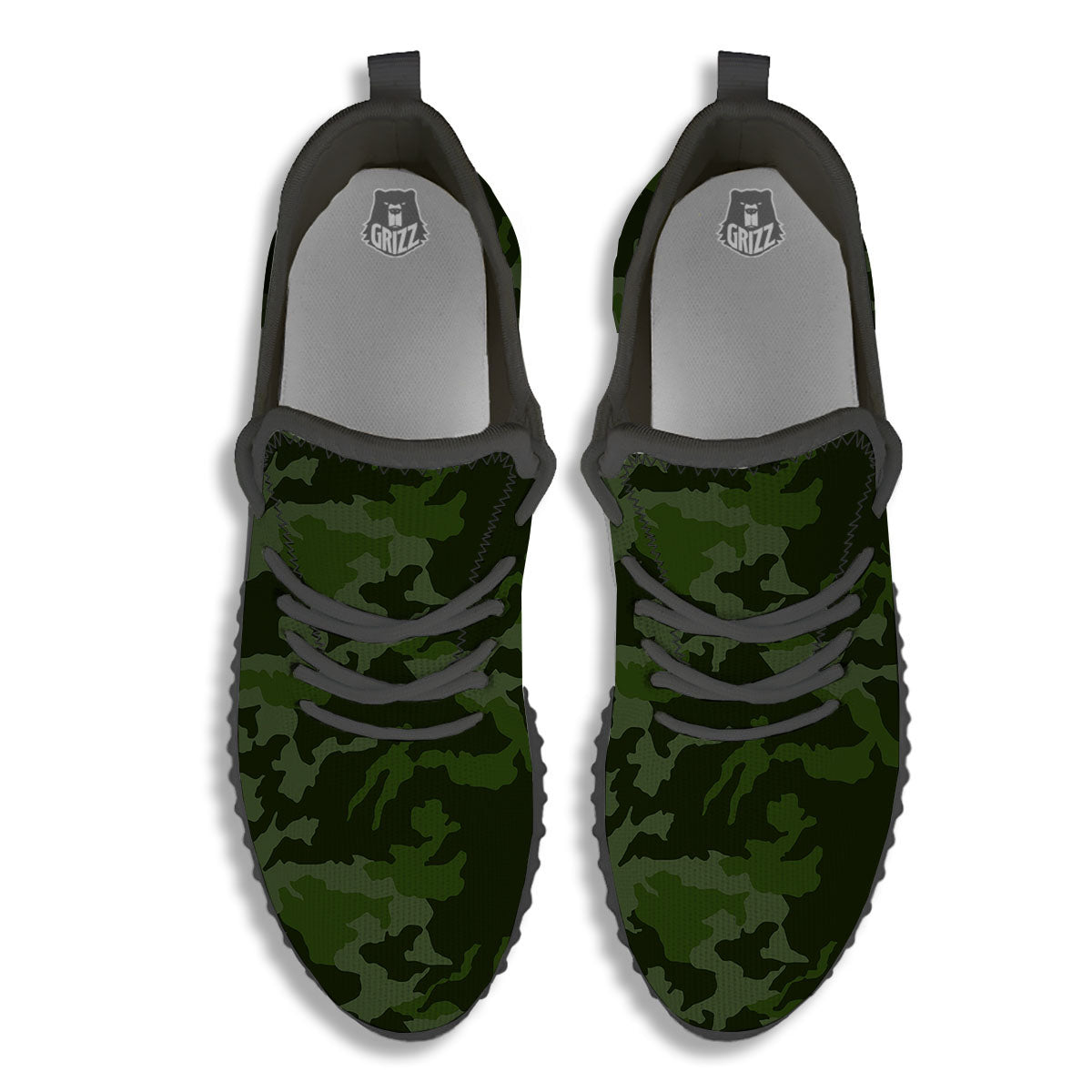 Camouflage Green And Black Print Black Walking Shoes-grizzshop
